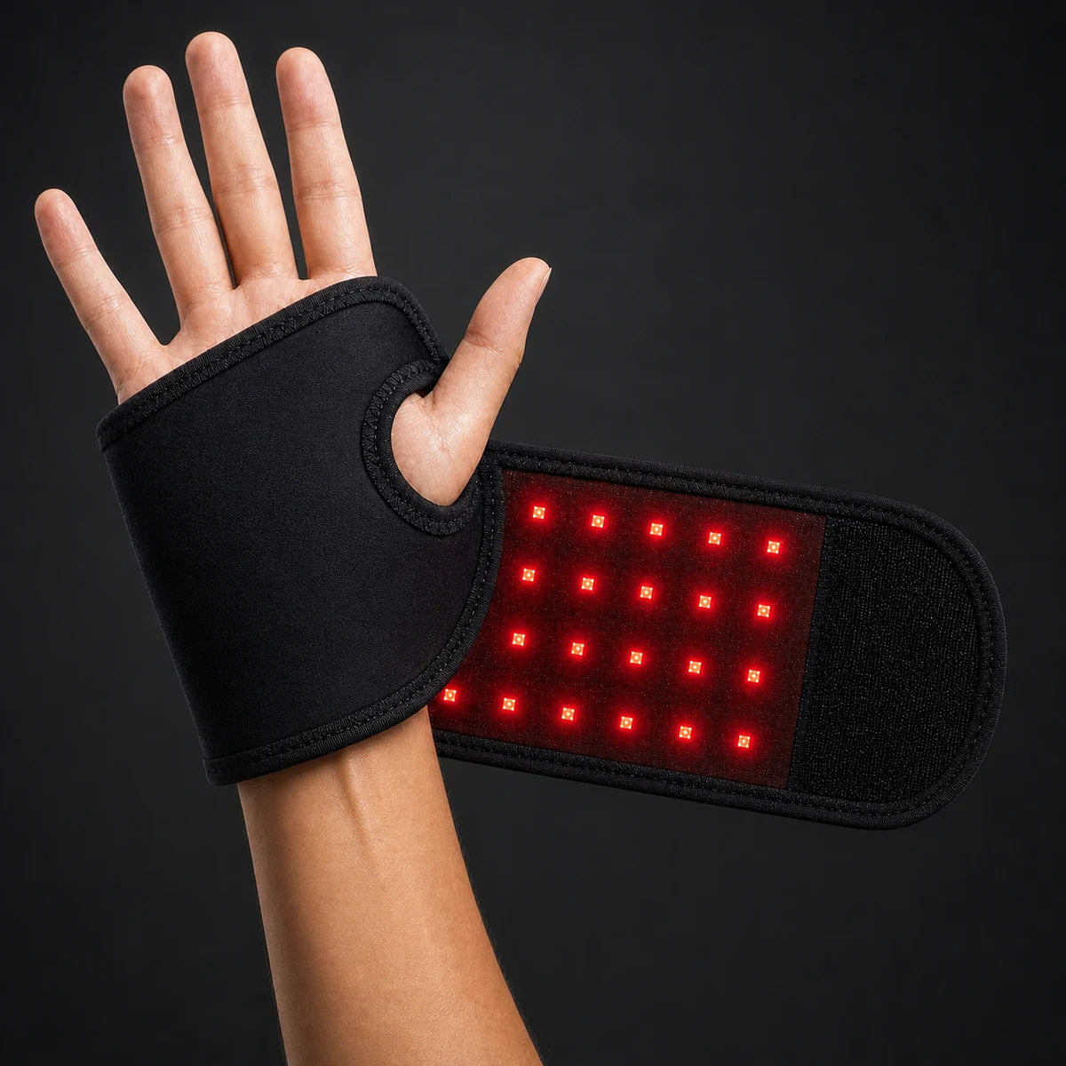 NervoFlex sendo usado no punho com LEDs vermelhos